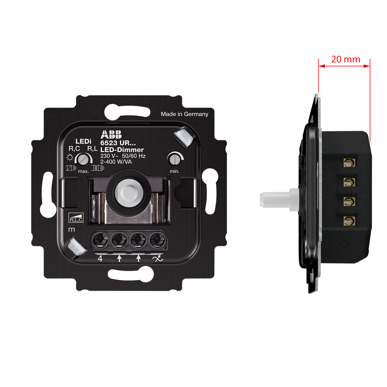 LED dimmer, rotary 2100VA, insert with neon lamp ABB Oy, Wiring