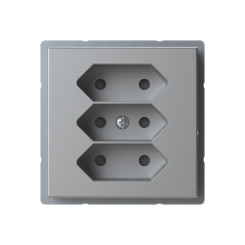 Euro socket outlet, 3-gang, shuttered, screwless terminals, branching terminals, painted steel