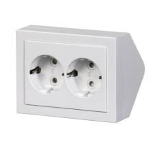 Socket outlet, Impressivo, Schuko, 2-gang, shuttered, screwless terminals, corner installation, white