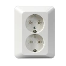 Socket outlet, Jussi, Schuko, 2-gang, shuttered, screwless terminals, branching terminals
