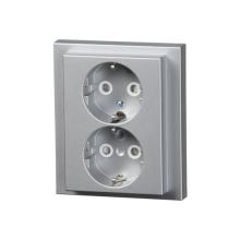 Socket outlet, Impressivo, Schuko, 2-gang, shuttered, screwless terminals, branching terminals, aluminum