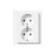 Socket outlet, Impressivo, Schuko, 2-gang, shuttered, screwless terminals, branching terminals, white
