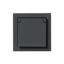 Socket outlet, Impressivo, Schuko, 1-gang, shuttered, screwless terminals, black matt, IP44