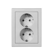 Socket outlet, Impressivo, Schuko, 2-gang, shuttered, screwless terminals, corner installation, aluminum