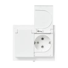Socket outlet, Impressivo, Schuko, 2-gang, shuttered, screwless terminals, branching terminals, white, IP44