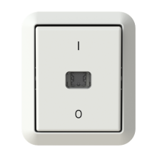 2-pole 1-gang 1-way switch, Jussi IP44, 2 X-terminals, lens, "1/0" symbol, lamp not included