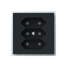 Euro socket outlet, 3-gang, shuttered, screwless terminals, branching terminals, black matt