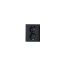 Socket outlet, Schuko, 2-gang, shuttered, screwless terminals, branching terminals, black matt
