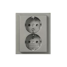 Socket outlet, Schuko, 2-gang, shuttered, screwless terminals, branching terminals, painted steel
