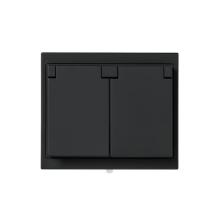 Socket outlet, Impressivo, Schuko, 2-gang, shuttered, screwless terminals, branching terminals, black matt, IP44