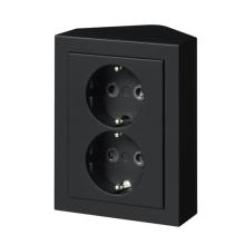 Socket outlet, Impressivo, Schuko, 2-gang, shuttered, screwless terminals, corner installation, black matt
