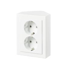 Socket outlet, Impressivo, Schuko, 2-gang, shuttered, screwless terminals, corner installation, white matt