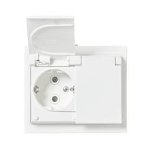 Socket outlet, Impressivo, Schuko, 2-gang, shuttered, screwless terminals, branching terminals, white matt, IP44