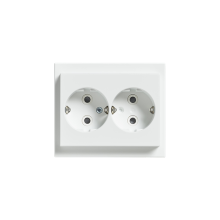 Socket outlet, Schuko, 2-gang, shuttered, screwless terminals, branching terminals, white matt