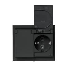 Socket outlet, Impressivo, Schuko, 2-gang, shuttered, screwless terminals, branching terminals, black matt, IP44