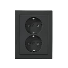 Socket outlet, Impressivo, Schuko, 2-gang, shuttered, screwless terminals, corner installation, black matt