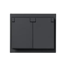 Socket outlet, Impressivo IP44, 2-gang Schuko, shuttered, screwless terminals, branching terminals, black matt