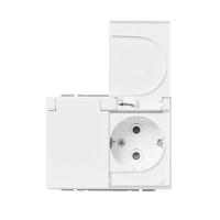 Flush mounting 2-gang Schuko socket outlets with lid IP21